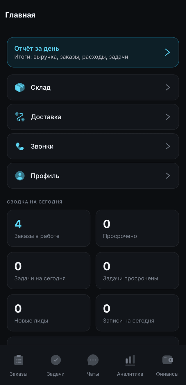 Приложение CONCORcrm — Главная